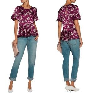 Cinq a Sept Hydra Burgundy Floral Silk Top